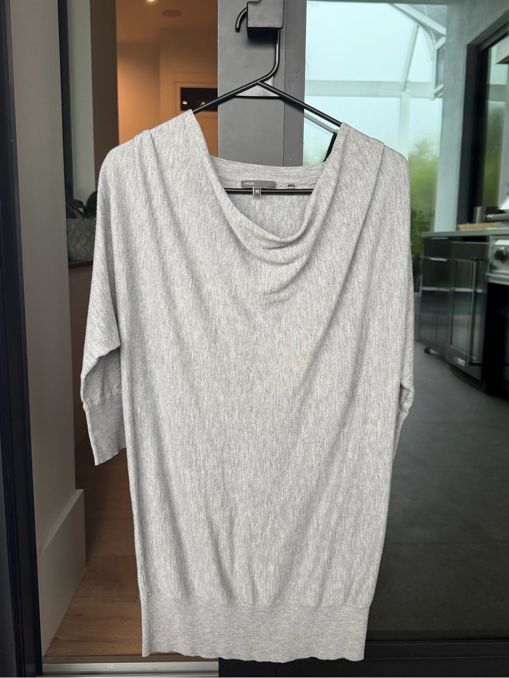 VINCE | Women’s Slouch Top Banded Hem  3/4 Sleeves Heather Gray XS Fold Over EUC